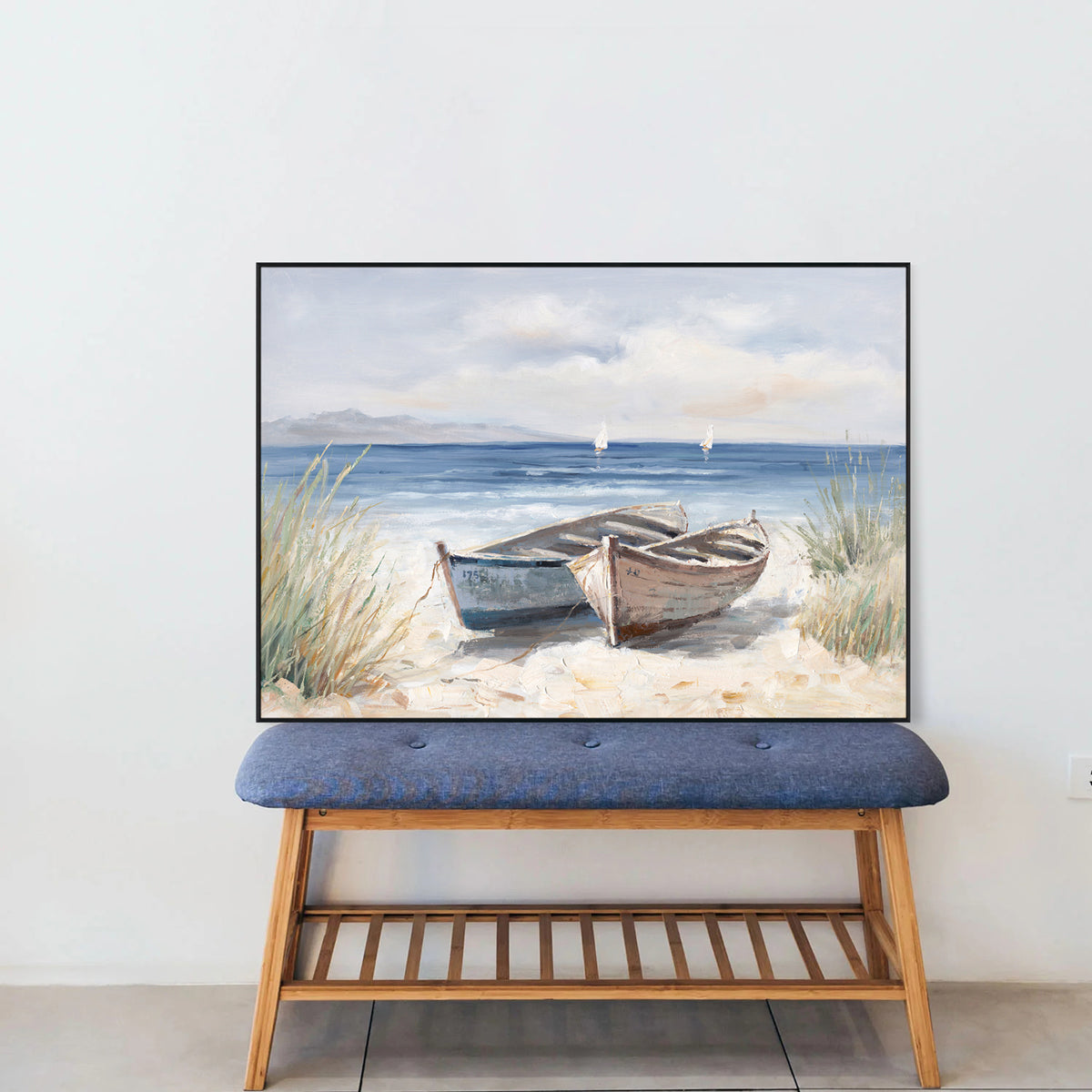 Shoreline Rest Twin Boats & Beach Painting #M3684