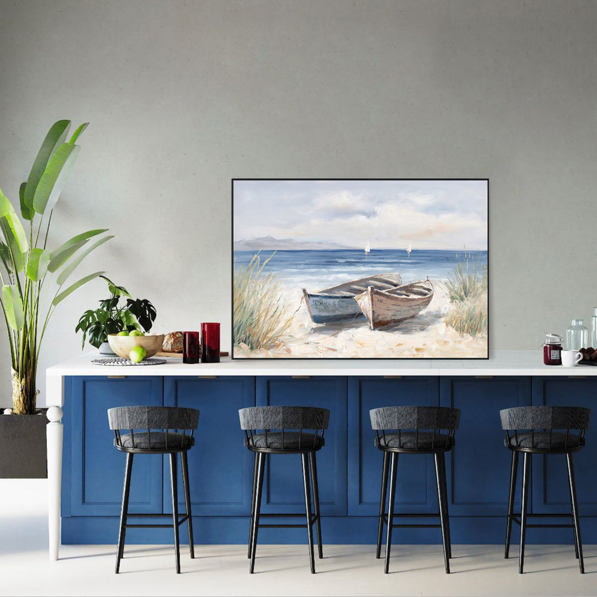 Shoreline Rest Twin Boats & Beach Painting #M3684