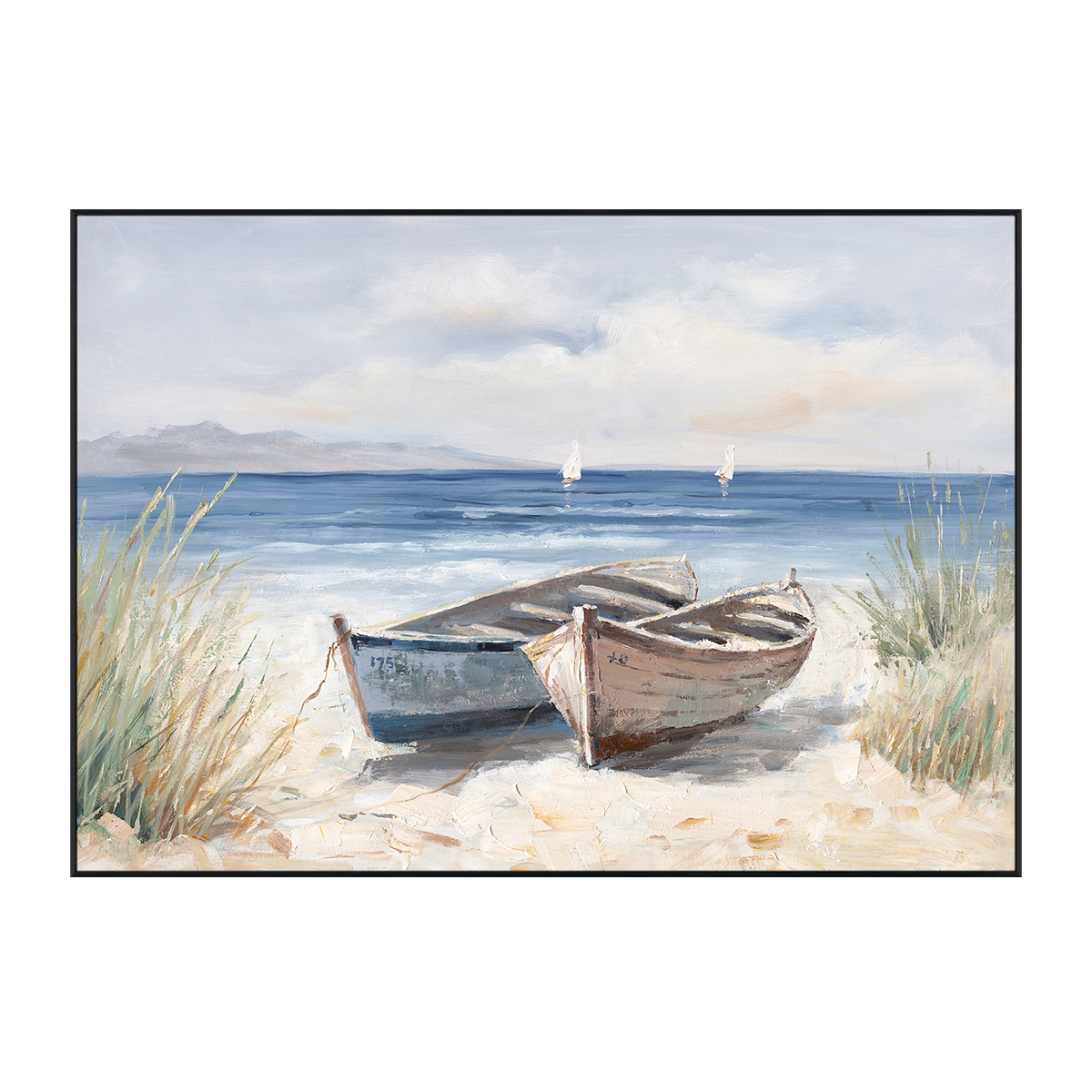 Shoreline Rest Twin Boats & Beach Painting #M3684