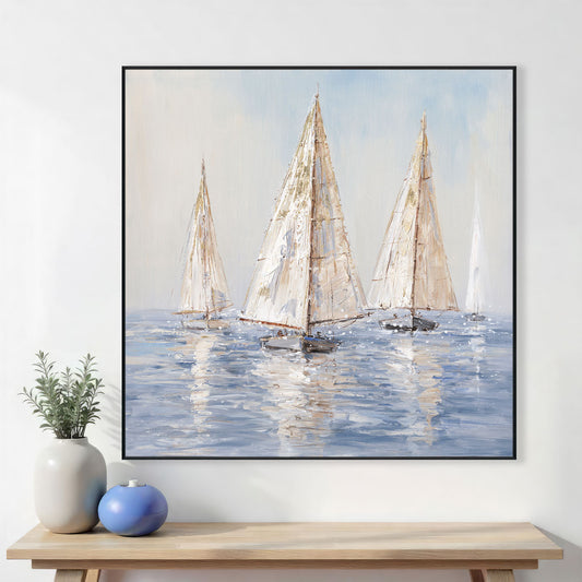 Golden Voyage Abstract Sailboat Painting #M3705
