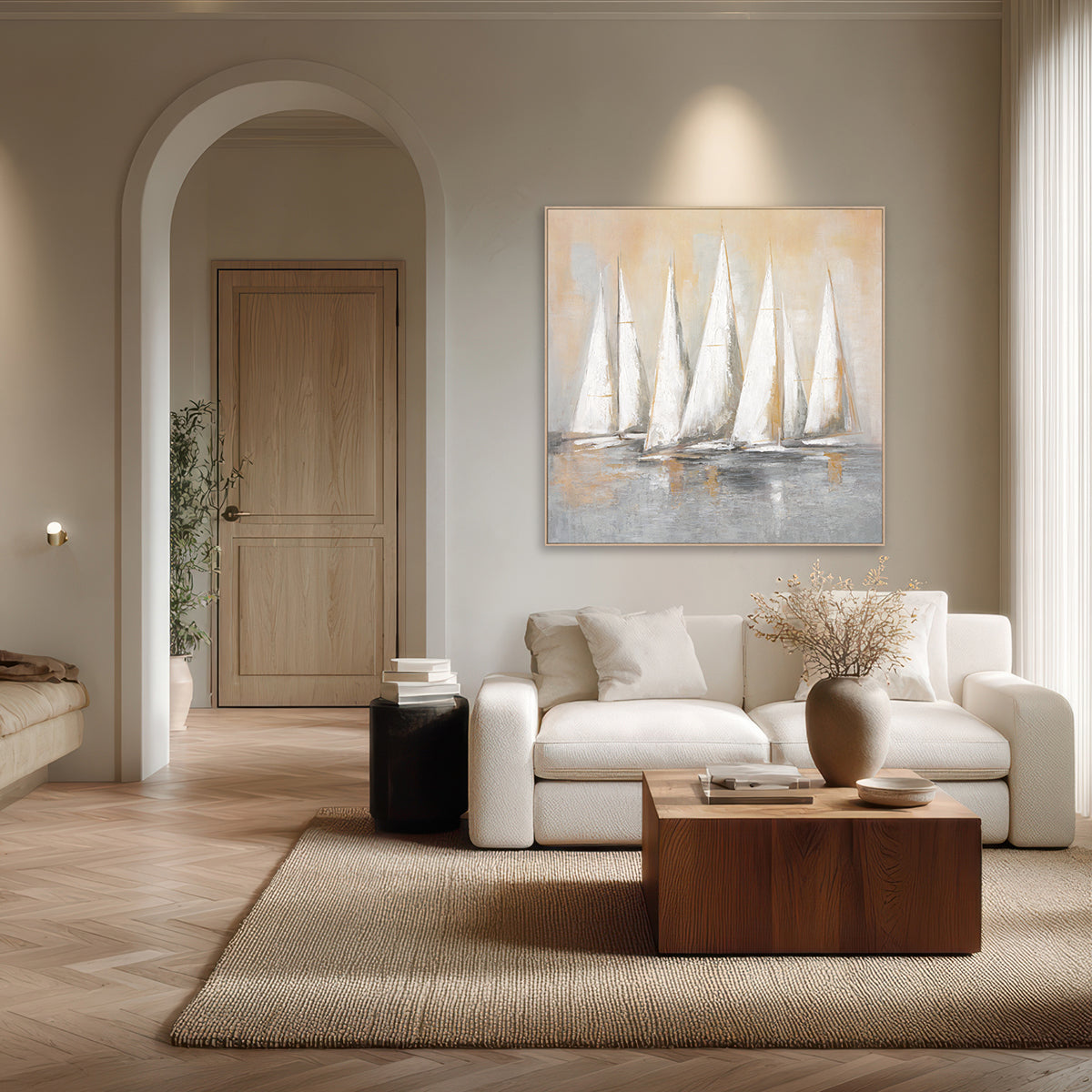 Morning Voyage Abstract Sailboat Painting #M3750