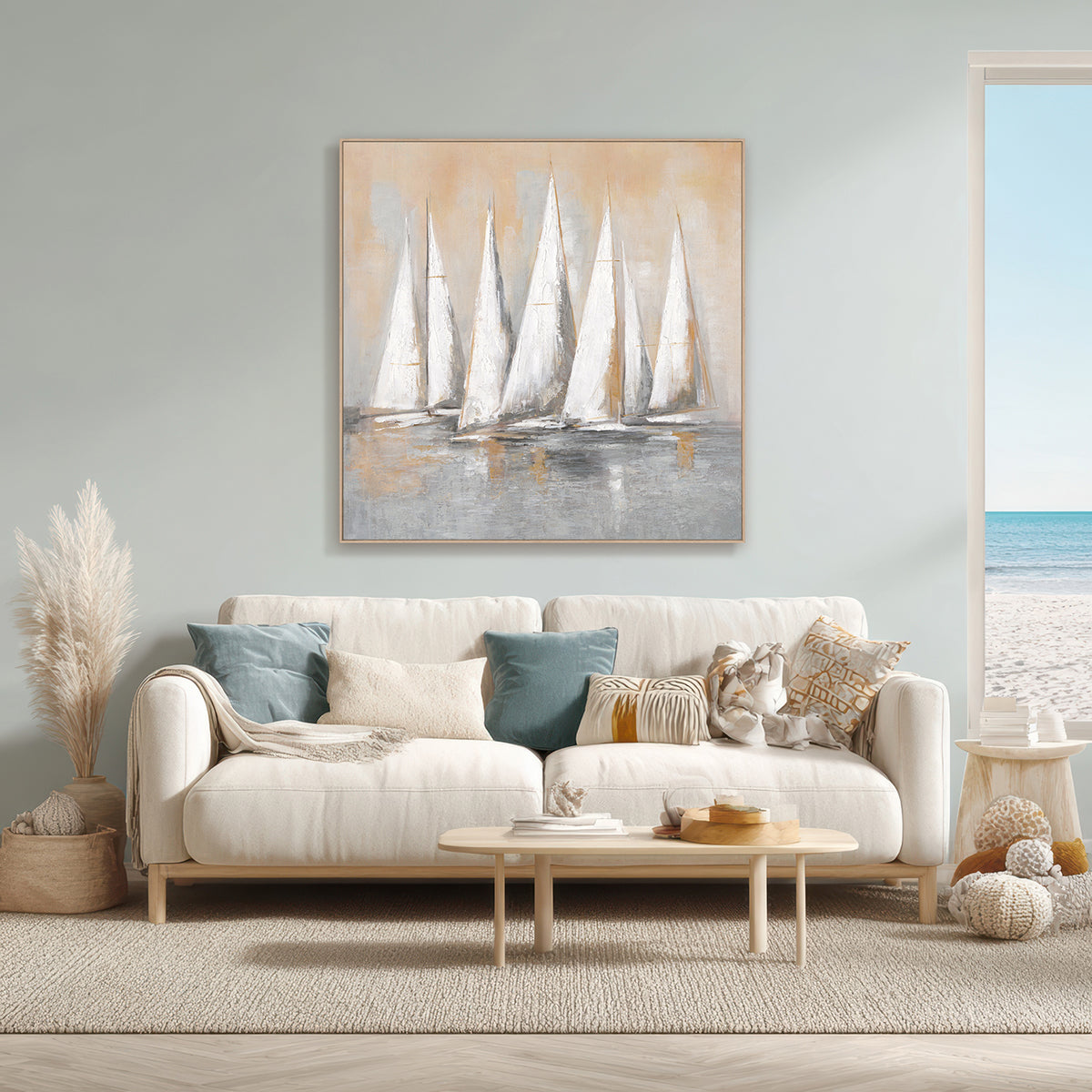 Morning Voyage Abstract Sailboat Painting #M3750