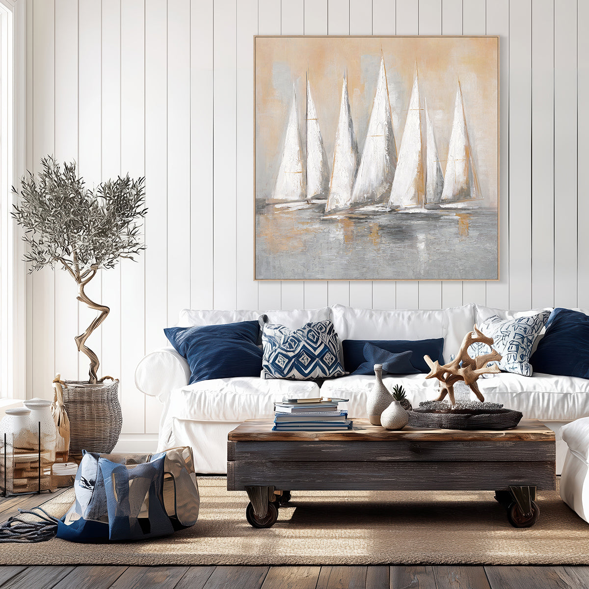 Morning Voyage Abstract Sailboat Painting #M3750
