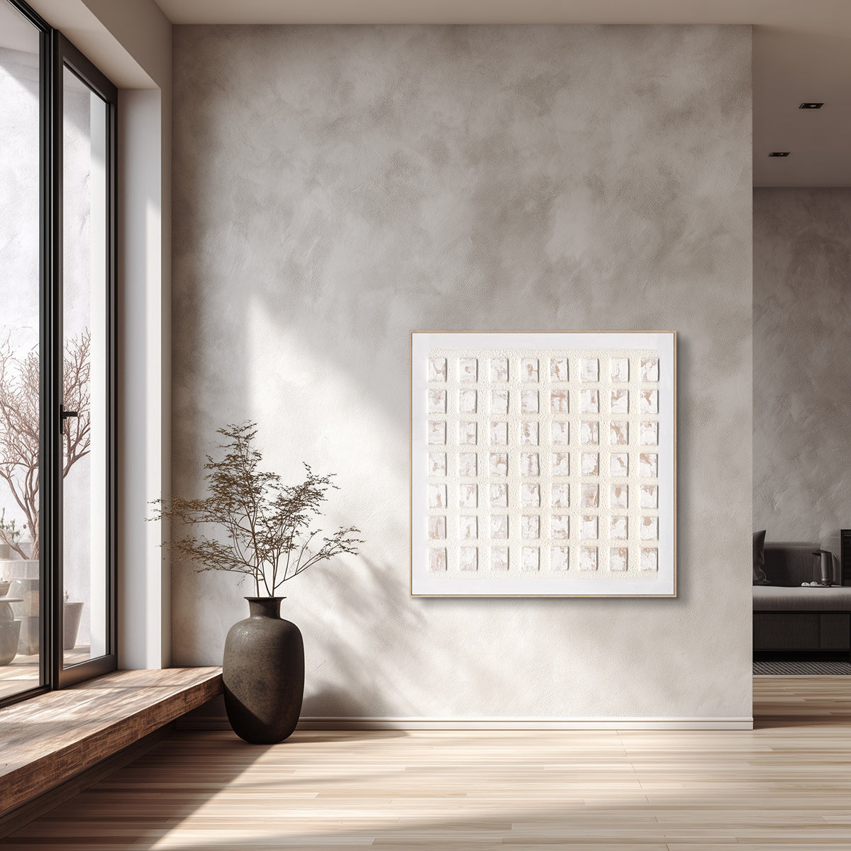 White Grid Geometric Textured Abstract #M4662