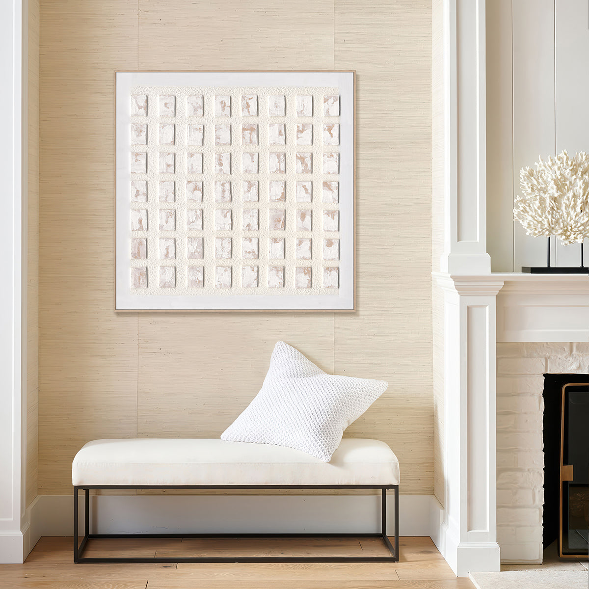 White Grid Geometric Textured Abstract #M4662