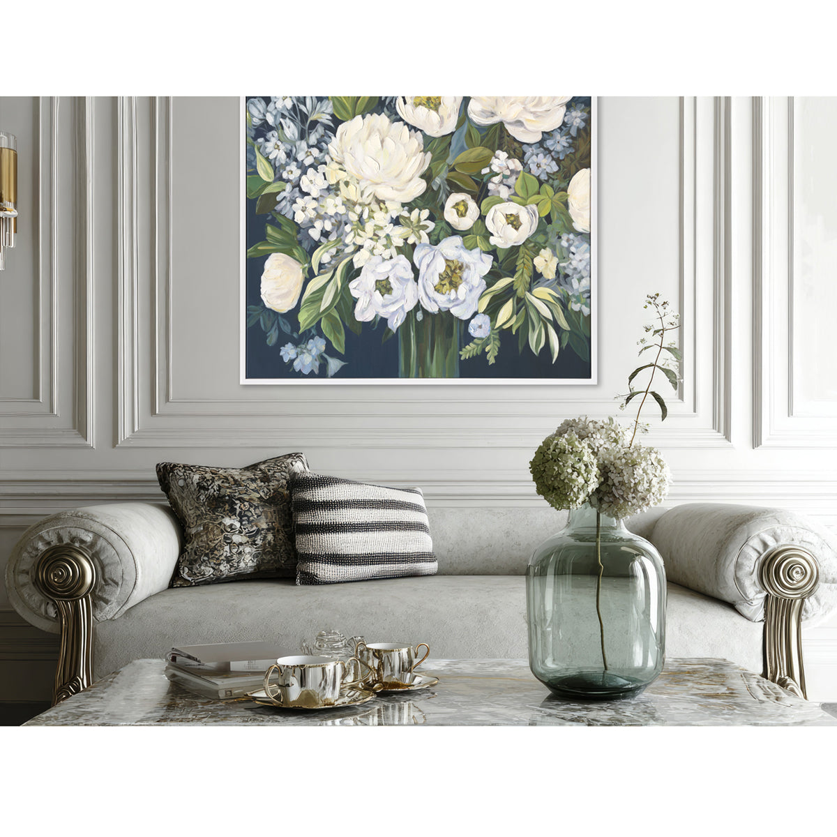 Blooming Elegance White Floral Painting #M4724