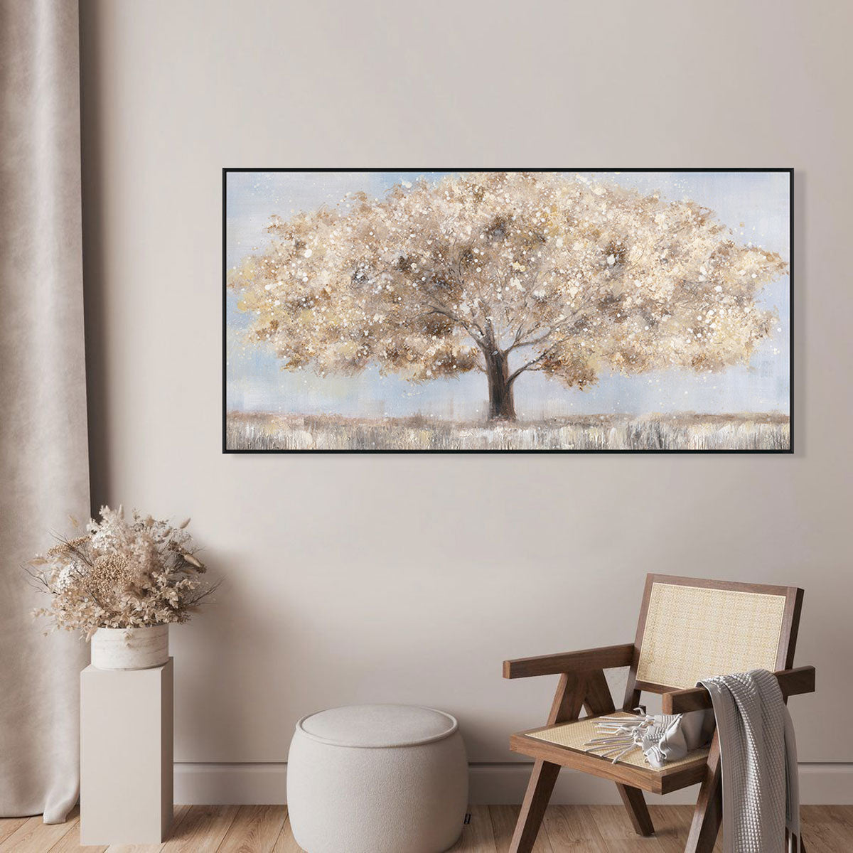 Golden Horizon Landscape Tree Painting #M4736