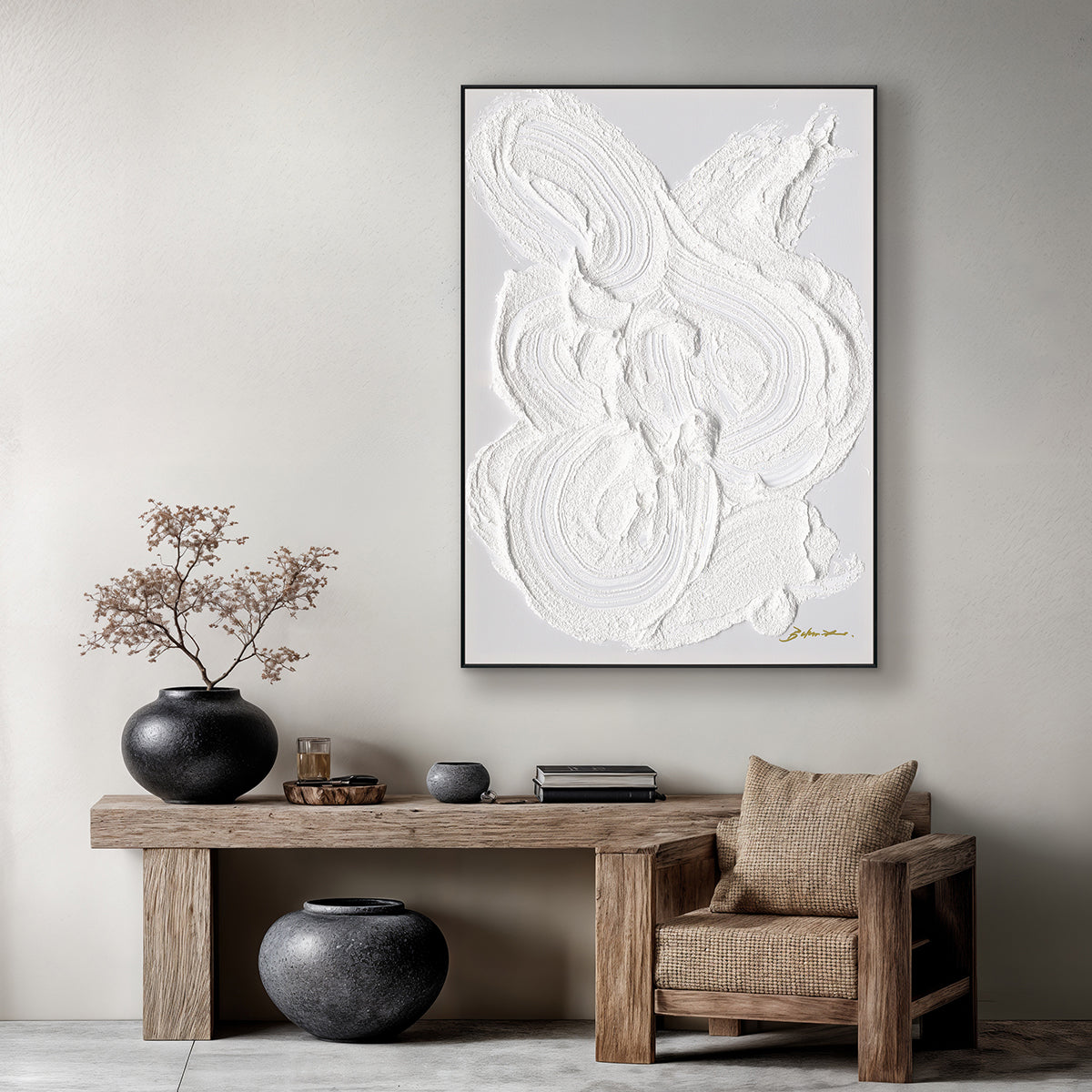 White Texture Abstract Minimalist Painting #M5008