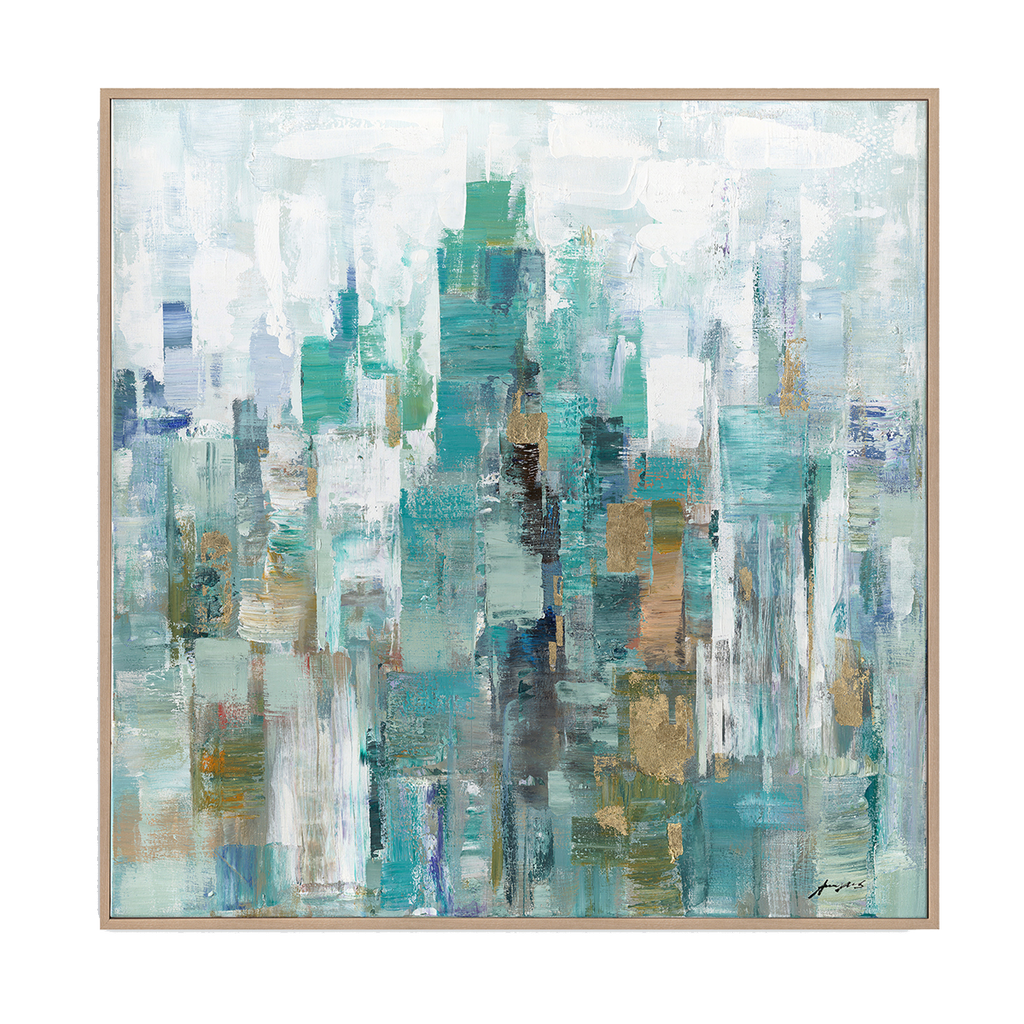 Abstract Teal and Gold Painting #M5783