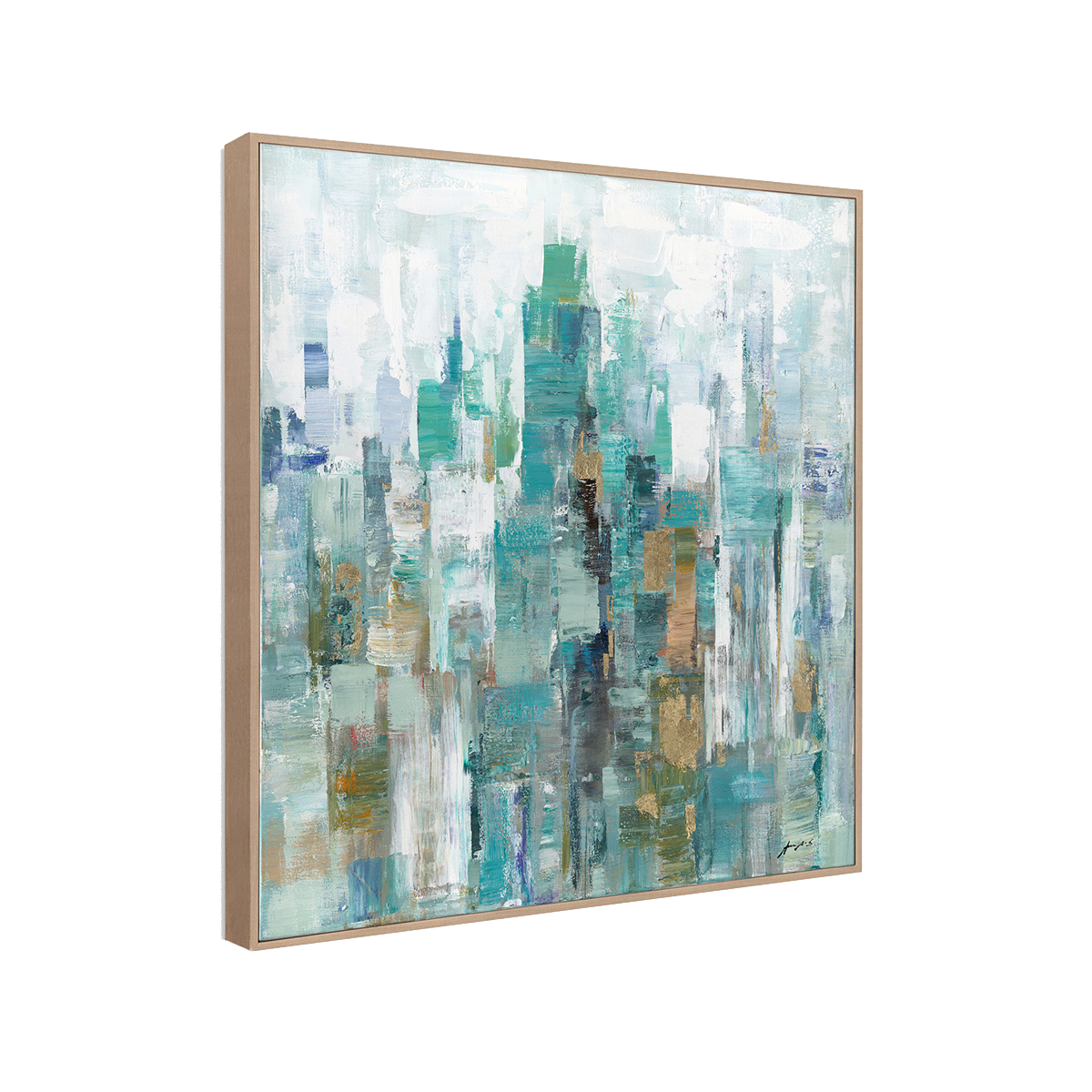 Emerald Mist Abstract Cityscape Painting #M5783