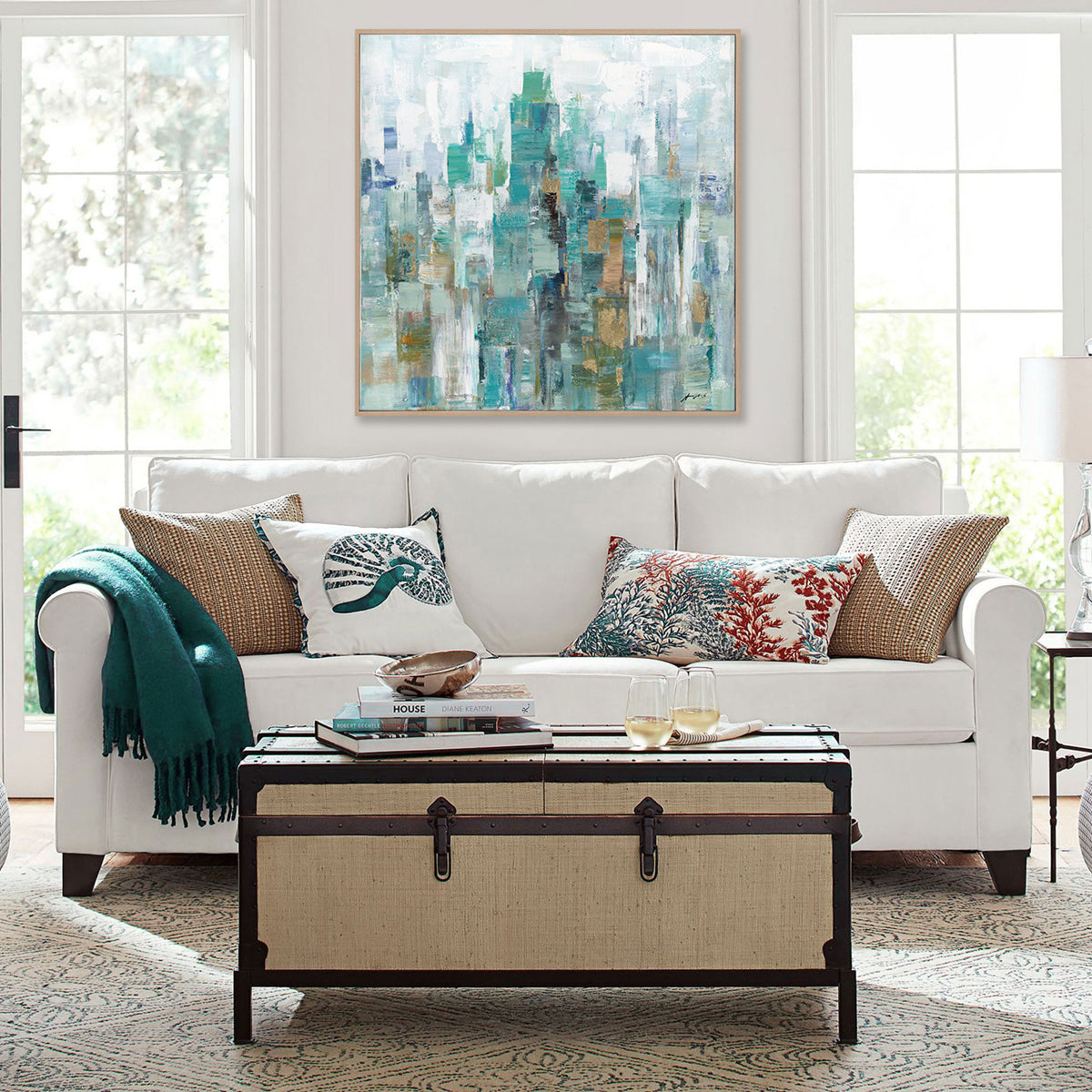 Emerald Mist Abstract Cityscape Painting #M5783