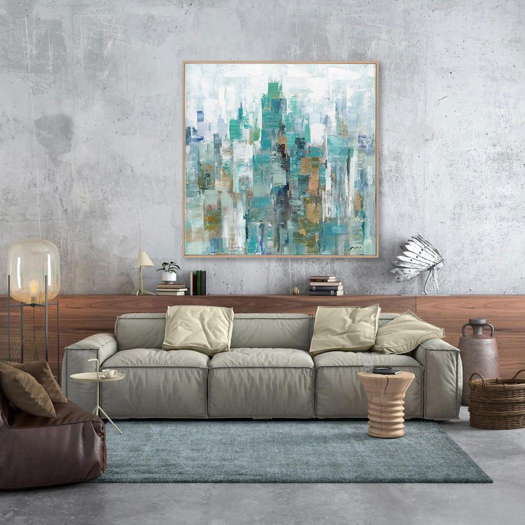 Abstract Teal and Gold Painting #M5783