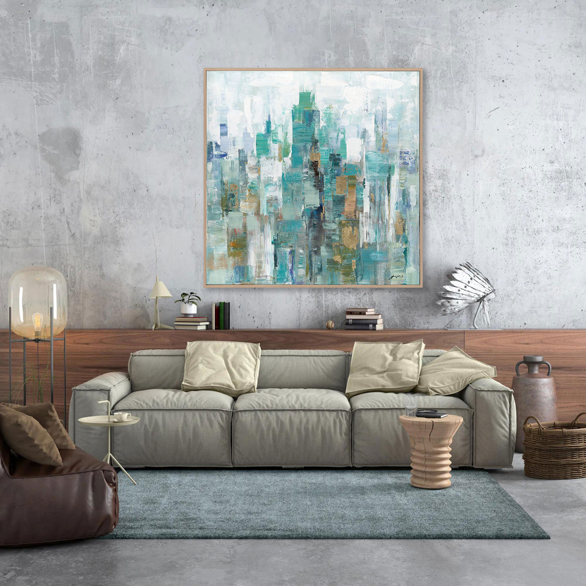 Emerald Mist Abstract Cityscape Painting #M5783