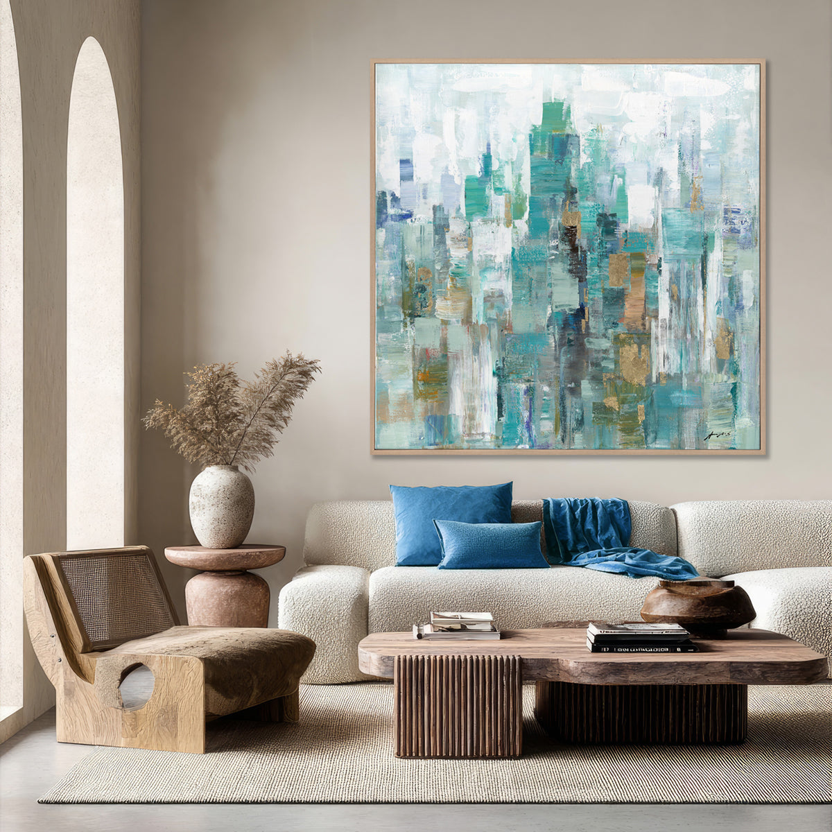 Abstract Teal and Gold Painting #M5783