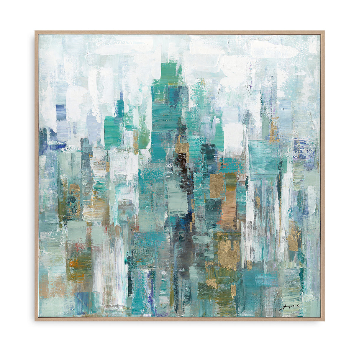 Abstract Teal and Gold Painting #M5783