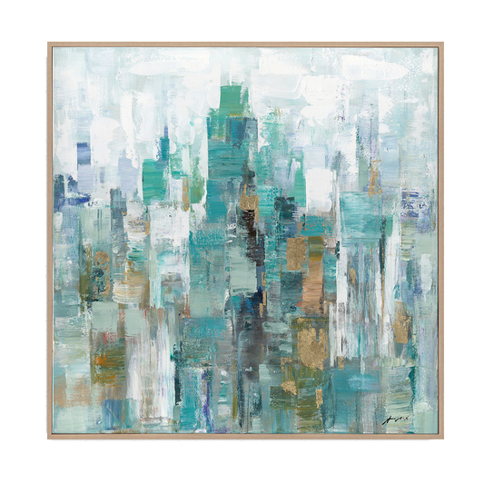 Emerald Mist Abstract Cityscape Painting #M5783