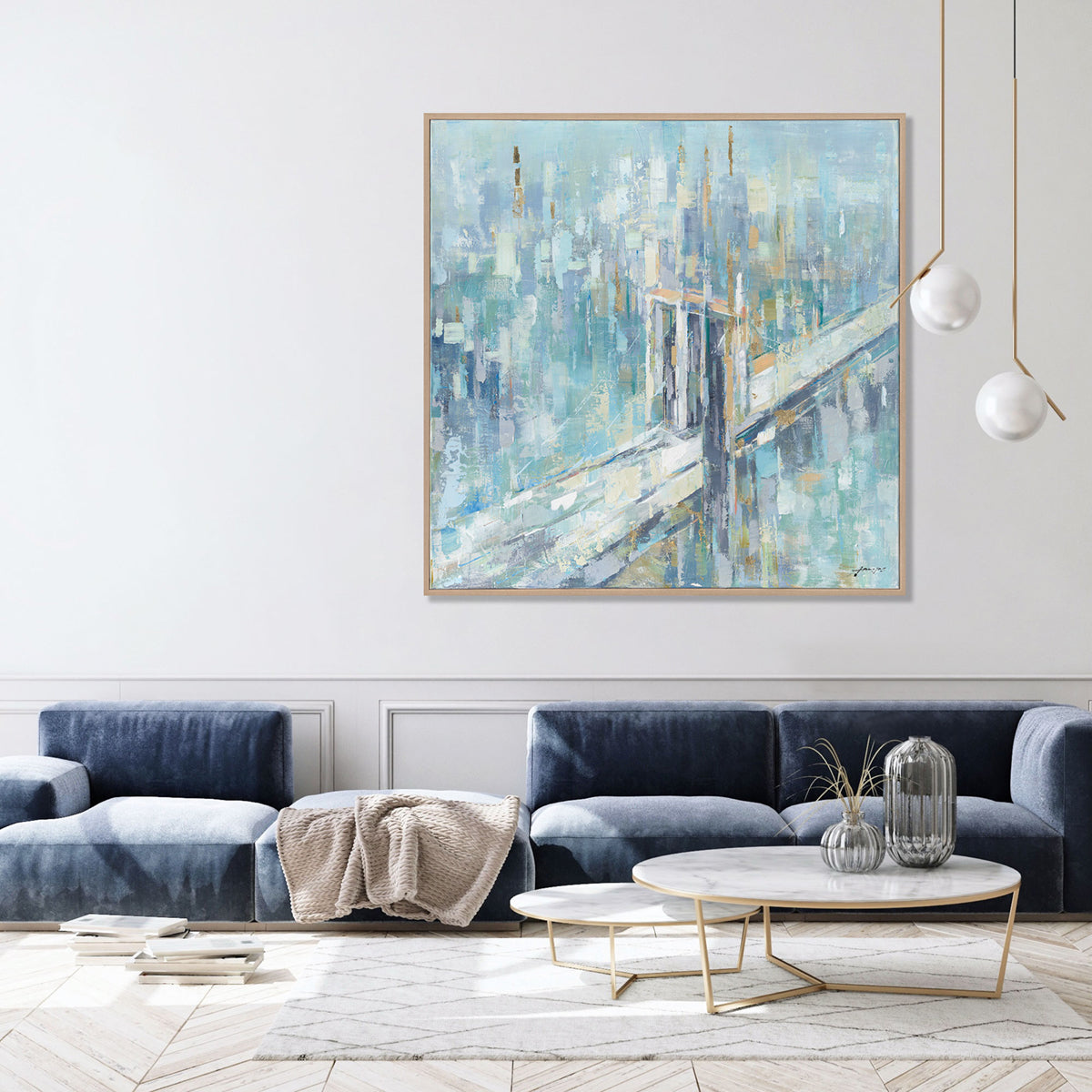 Abstract Blue Bridge Oil Painting #M5784