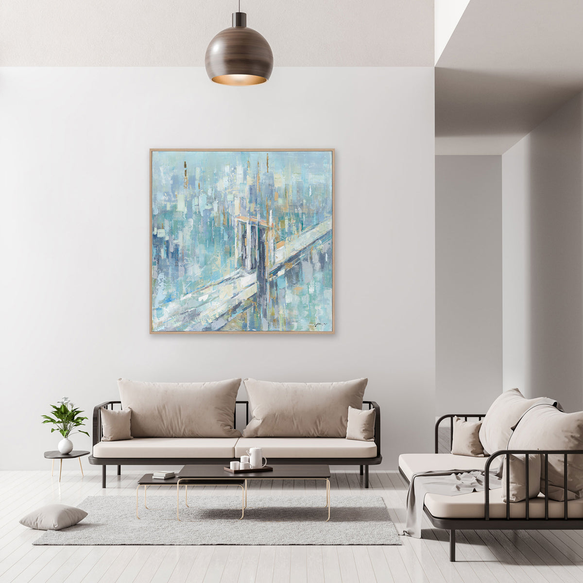 Abstract Blue Bridge Oil Painting #M5784