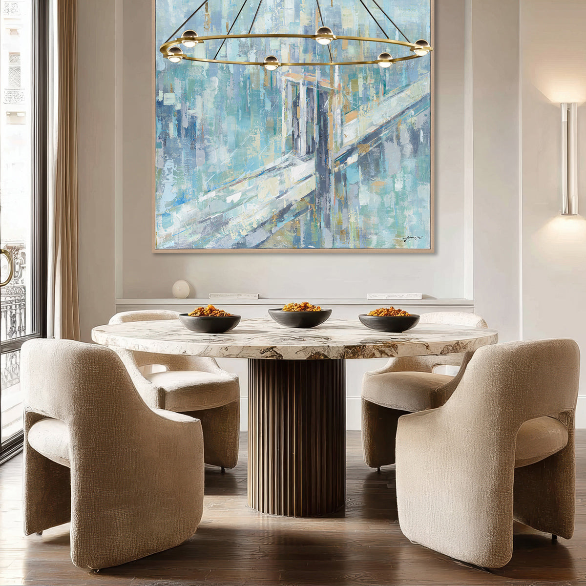 Abstract Blue Bridge Oil Painting #M5784