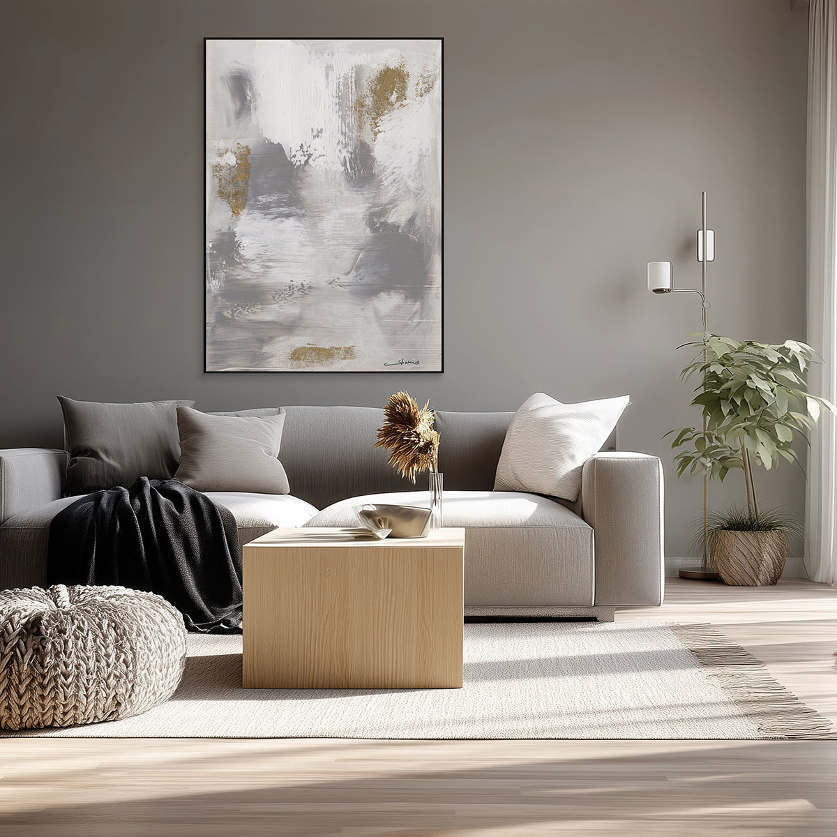 Golden Drift Neutral Abstract Canvas #M5896