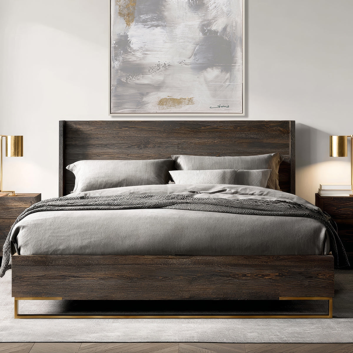 Grey and Gold Abstract Hand painted Wall Art #M5896