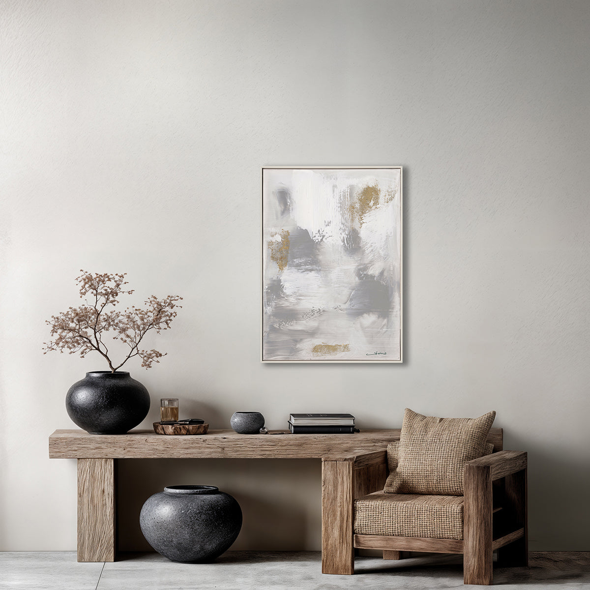 Grey and Gold Abstract Hand painted Wall Art #M5896