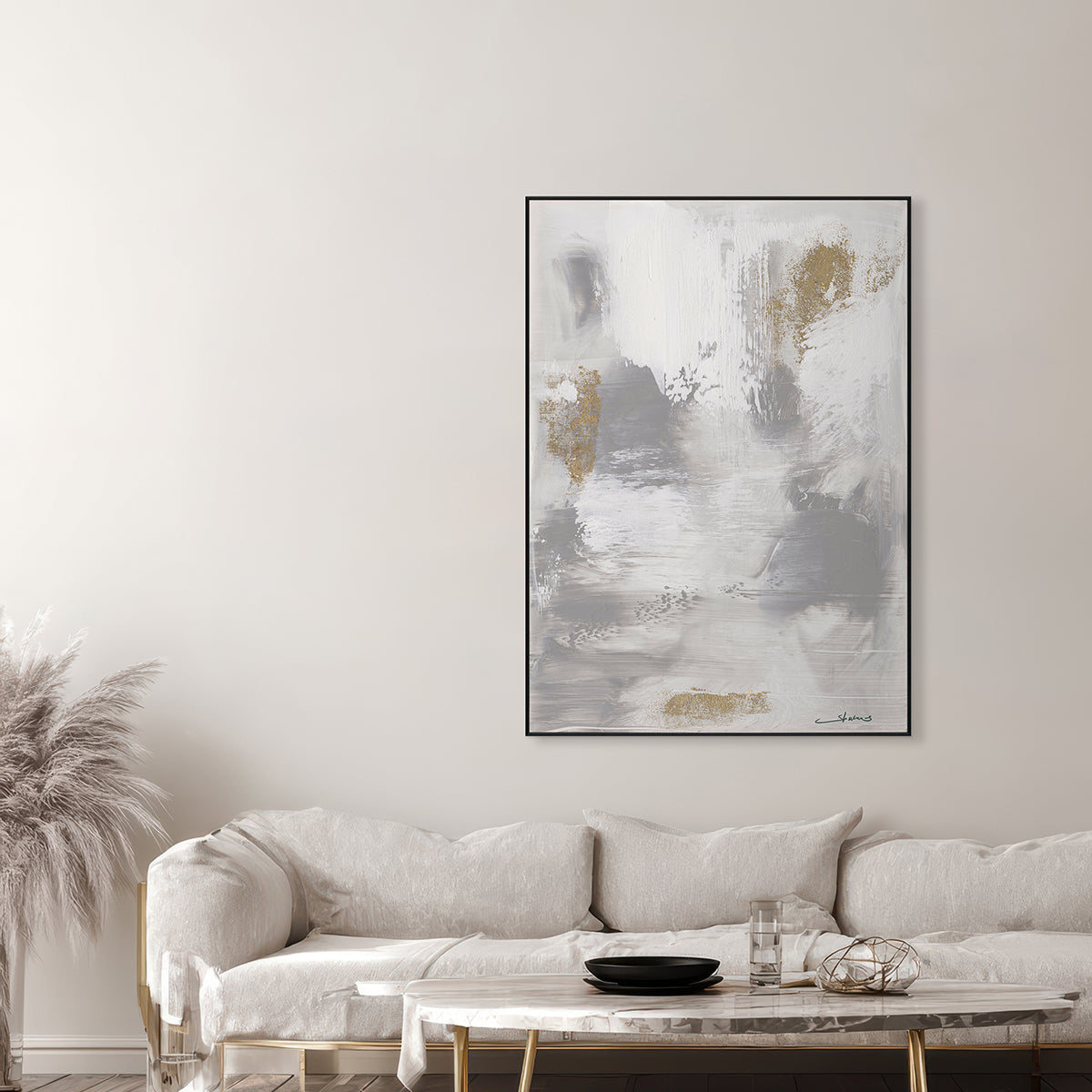 Golden Drift Neutral Abstract Canvas #M5896