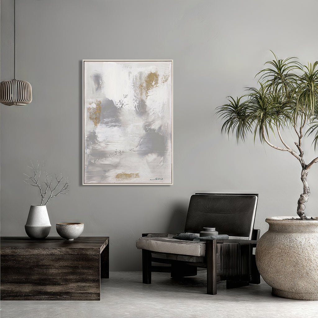 Golden Drift Neutral Abstract Canvas #M5896