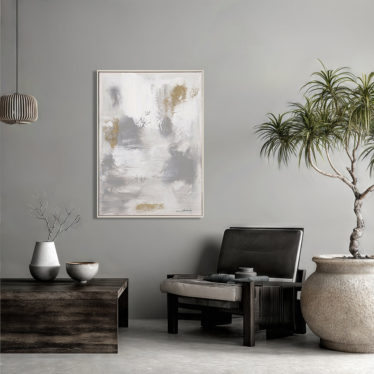 Grey and Gold Abstract Hand painted Wall Art #M5896