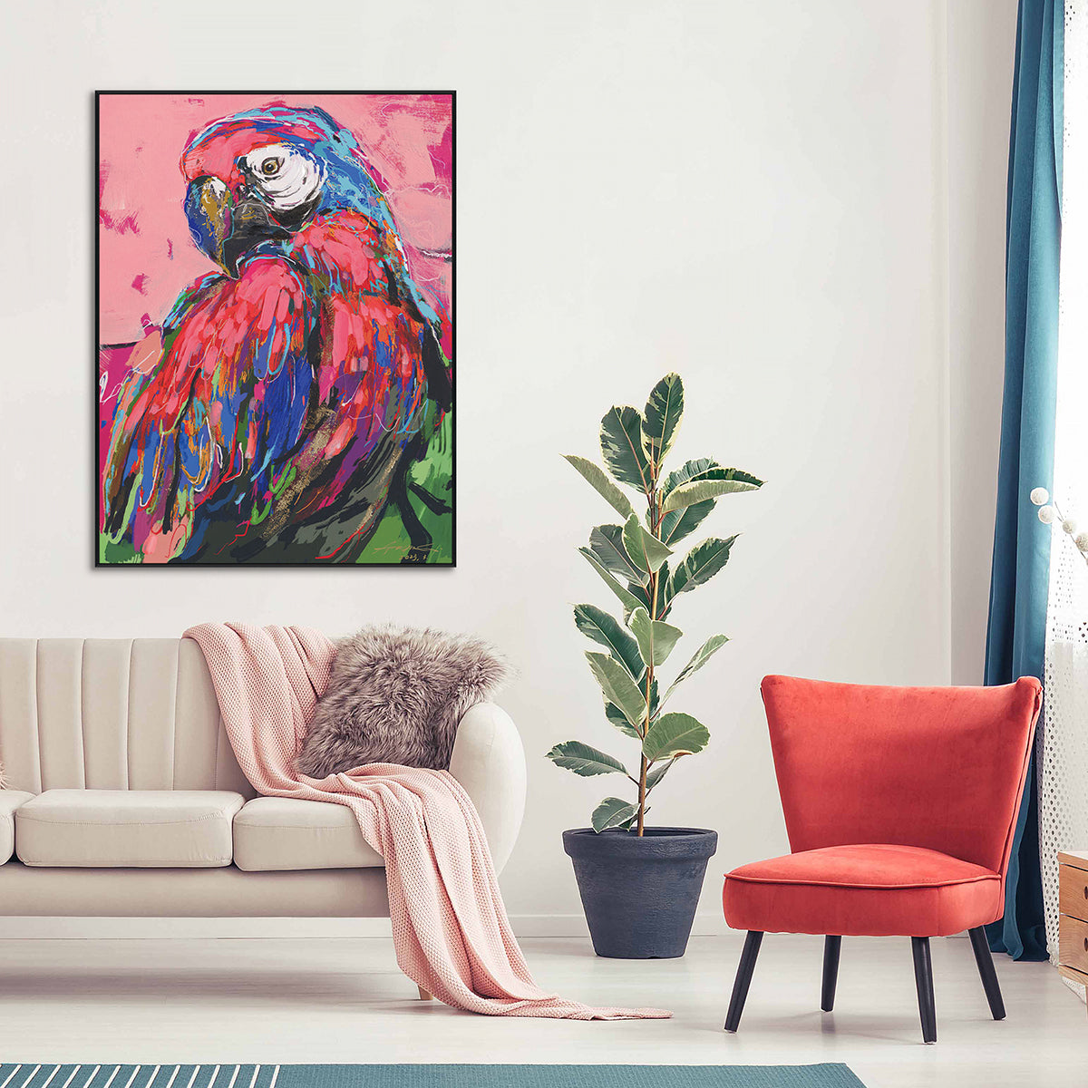Crimson Glow Parrot Painting #M6018