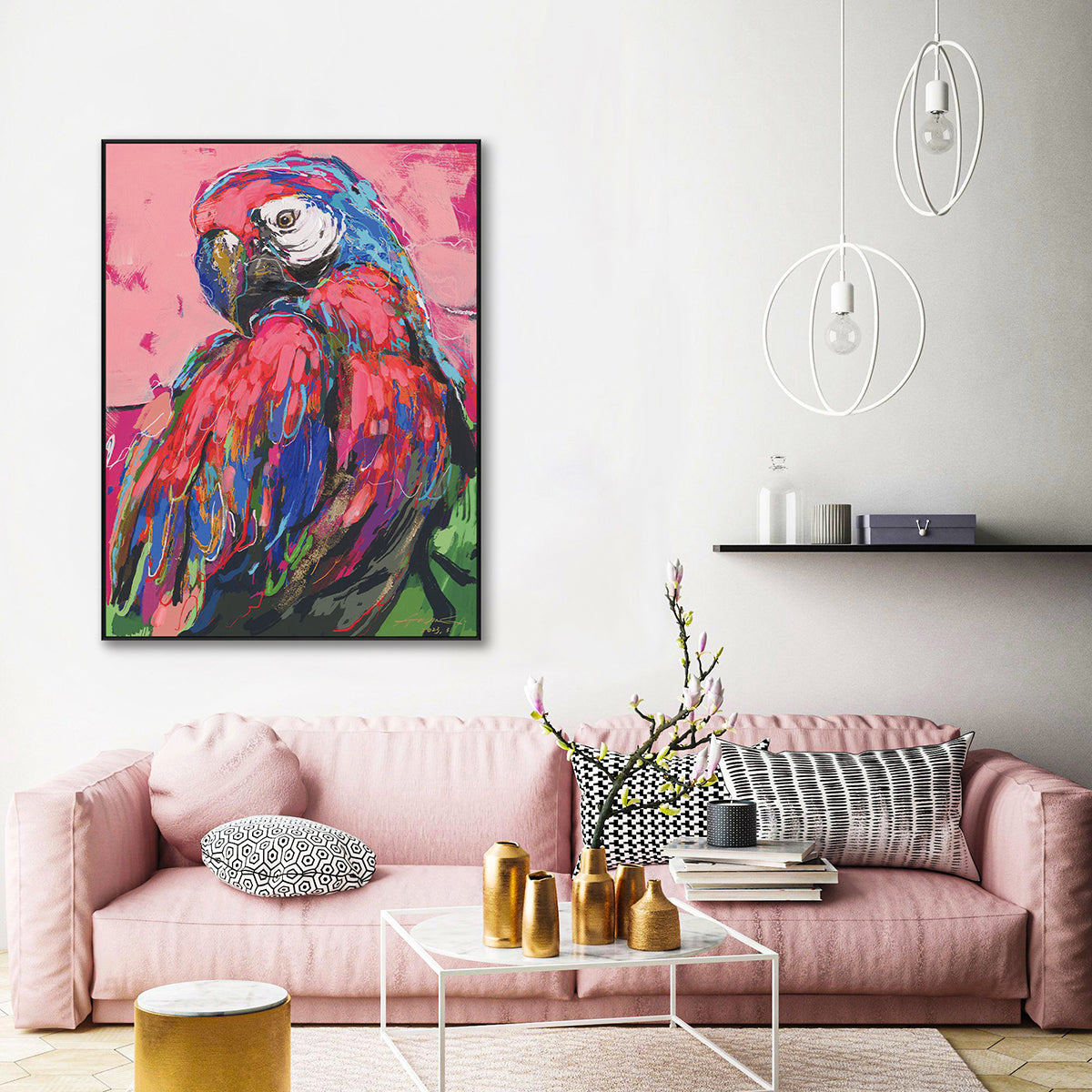 Crimson Glow Parrot Painting #M6018