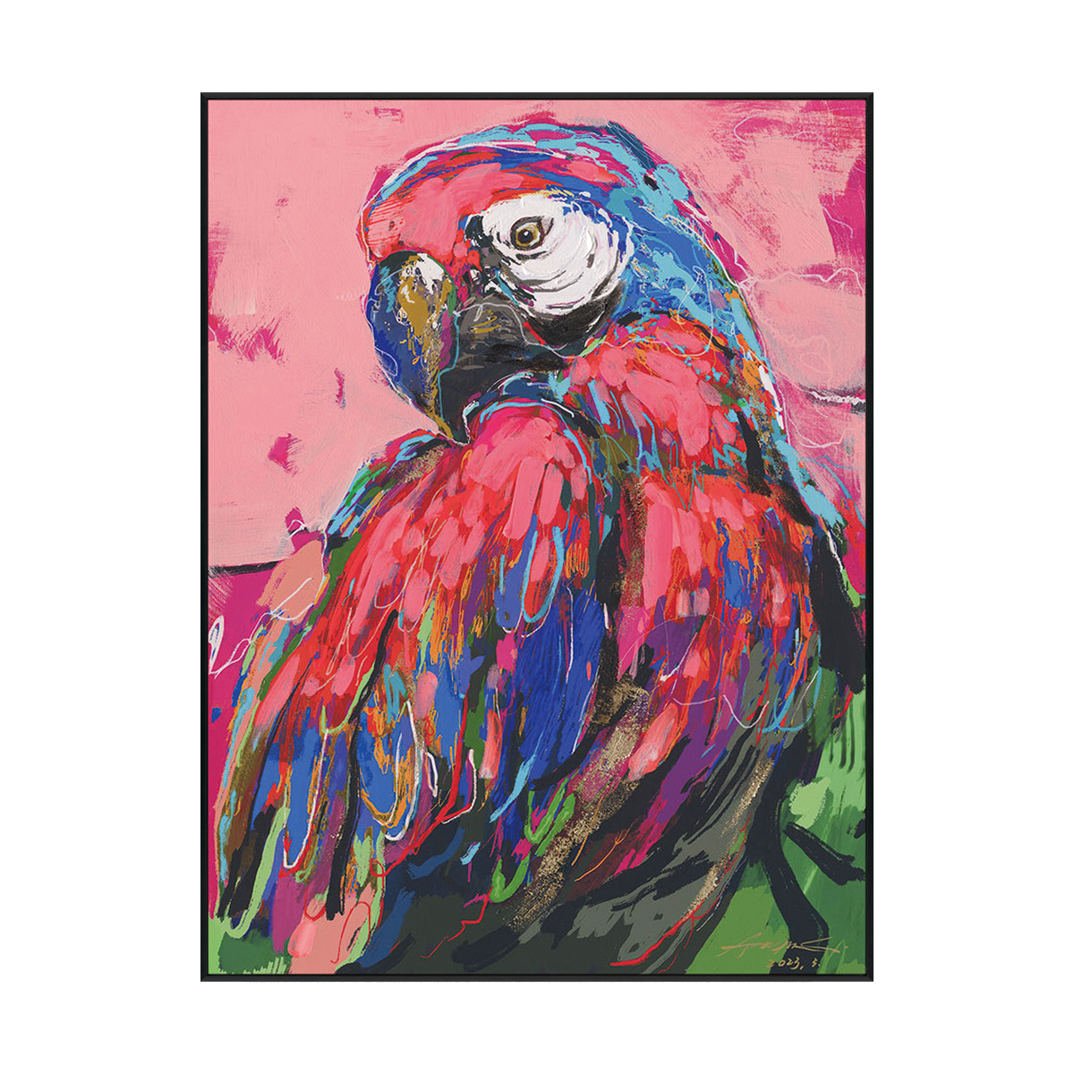 Crimson Glow Parrot Painting #M6018