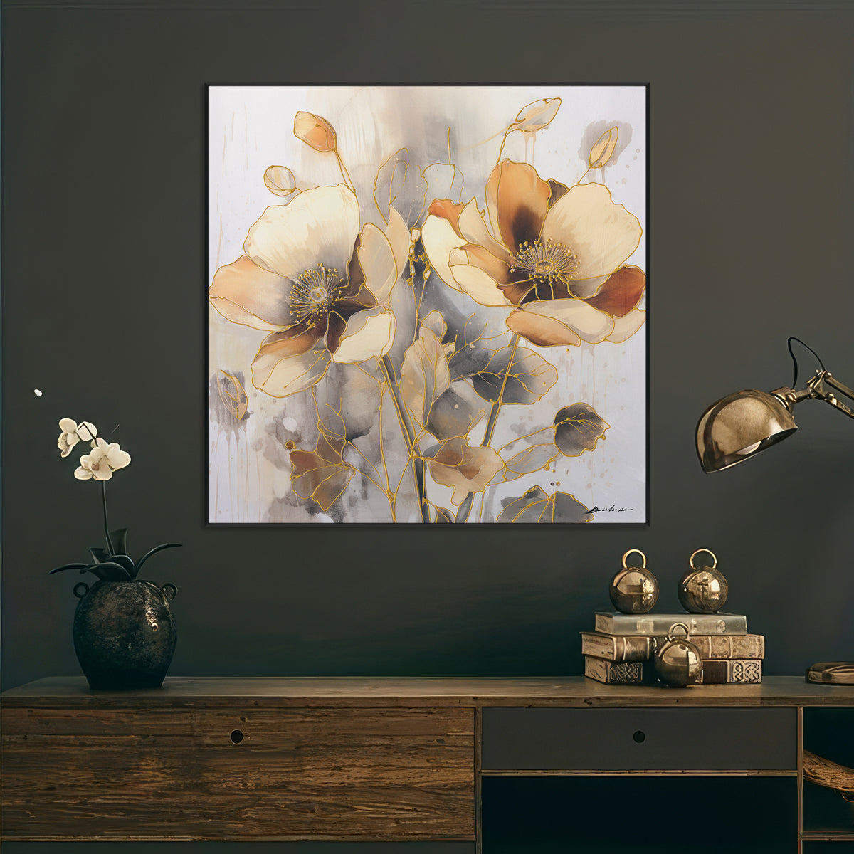 Golden Bloom Abstract Floral #M6918