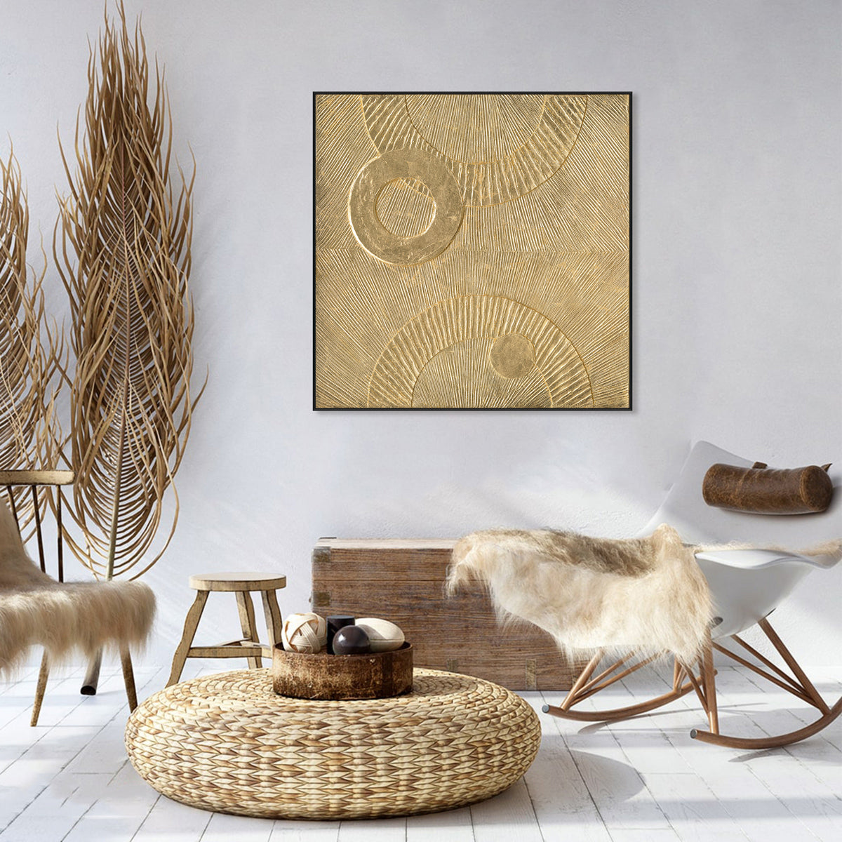 Sunlit Circles Golden Textured Abstract #M6957