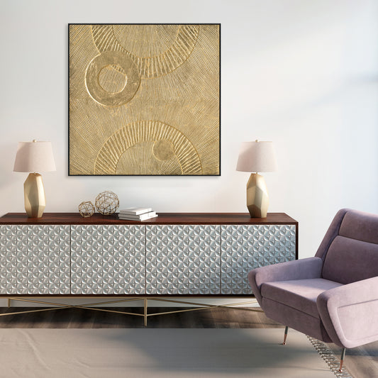 Sunlit Circles Golden Textured Abstract #M6957