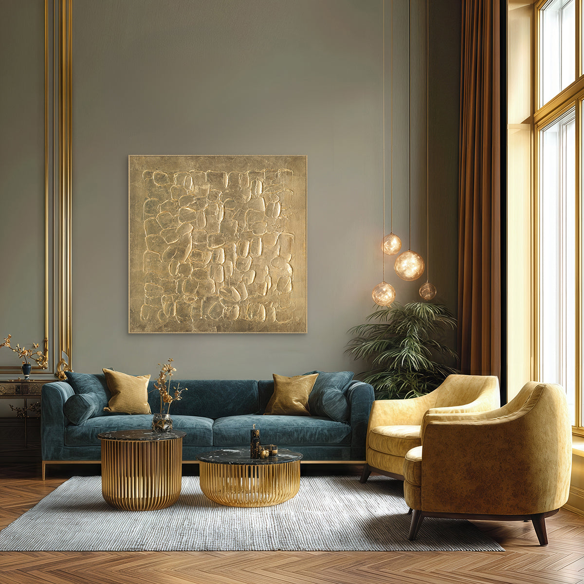 Golden Stone Rhythm Abstract Relief Painting #M6959