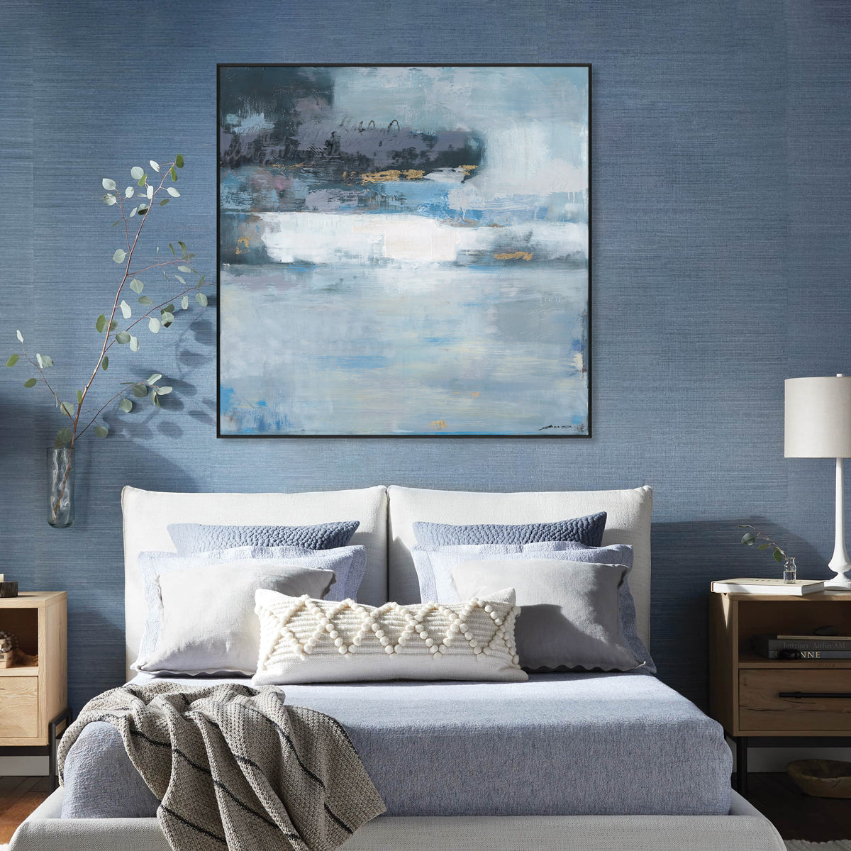 Mist Harbor Blue Abstract Painting #M6977