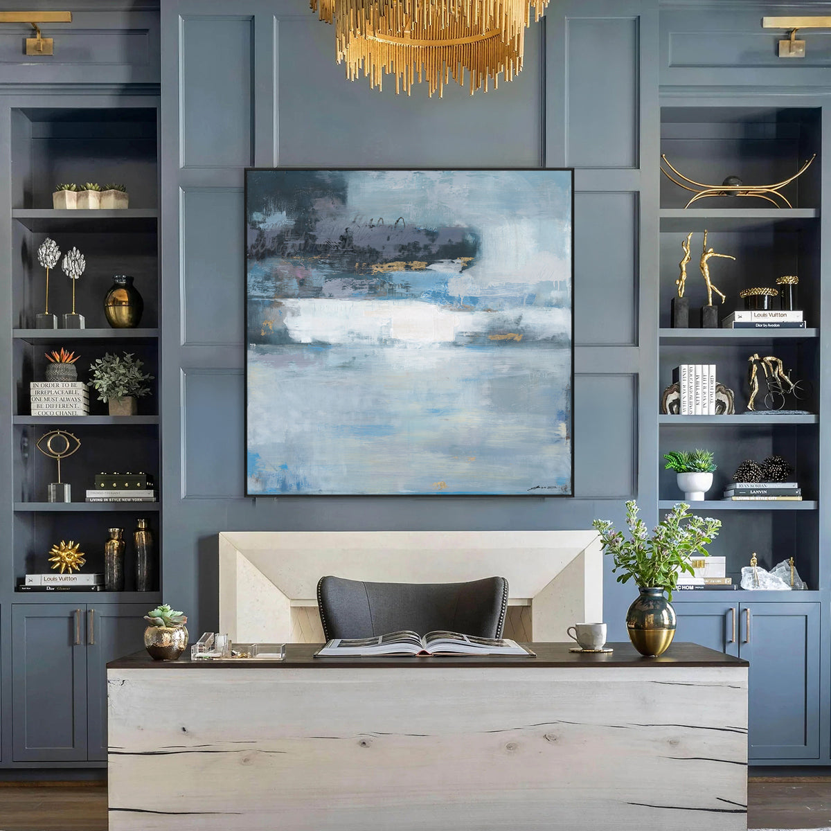 Mist Harbor Blue Abstract Painting #M6977