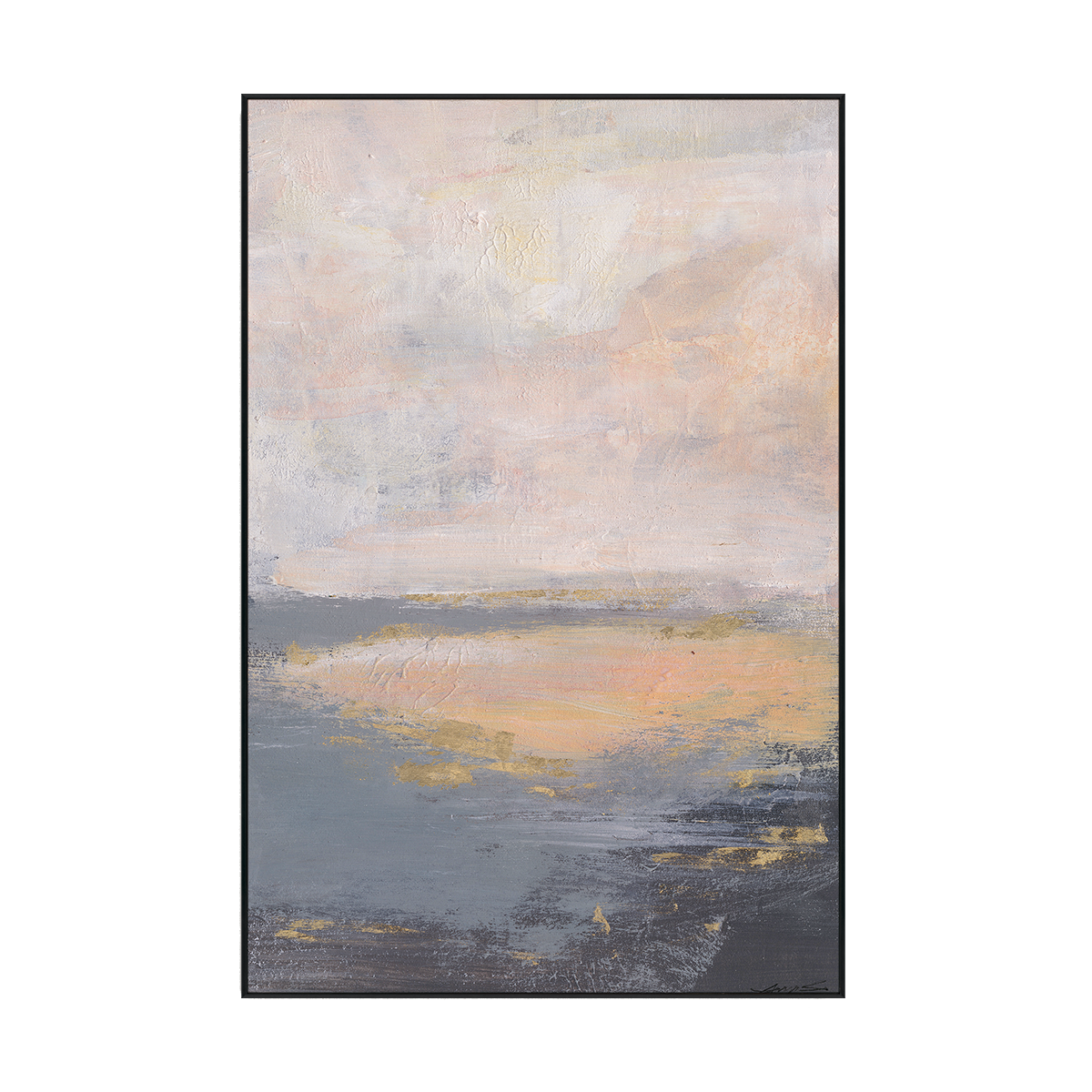 Celestial Symphony Blue Grey Gold Abstract #M8022