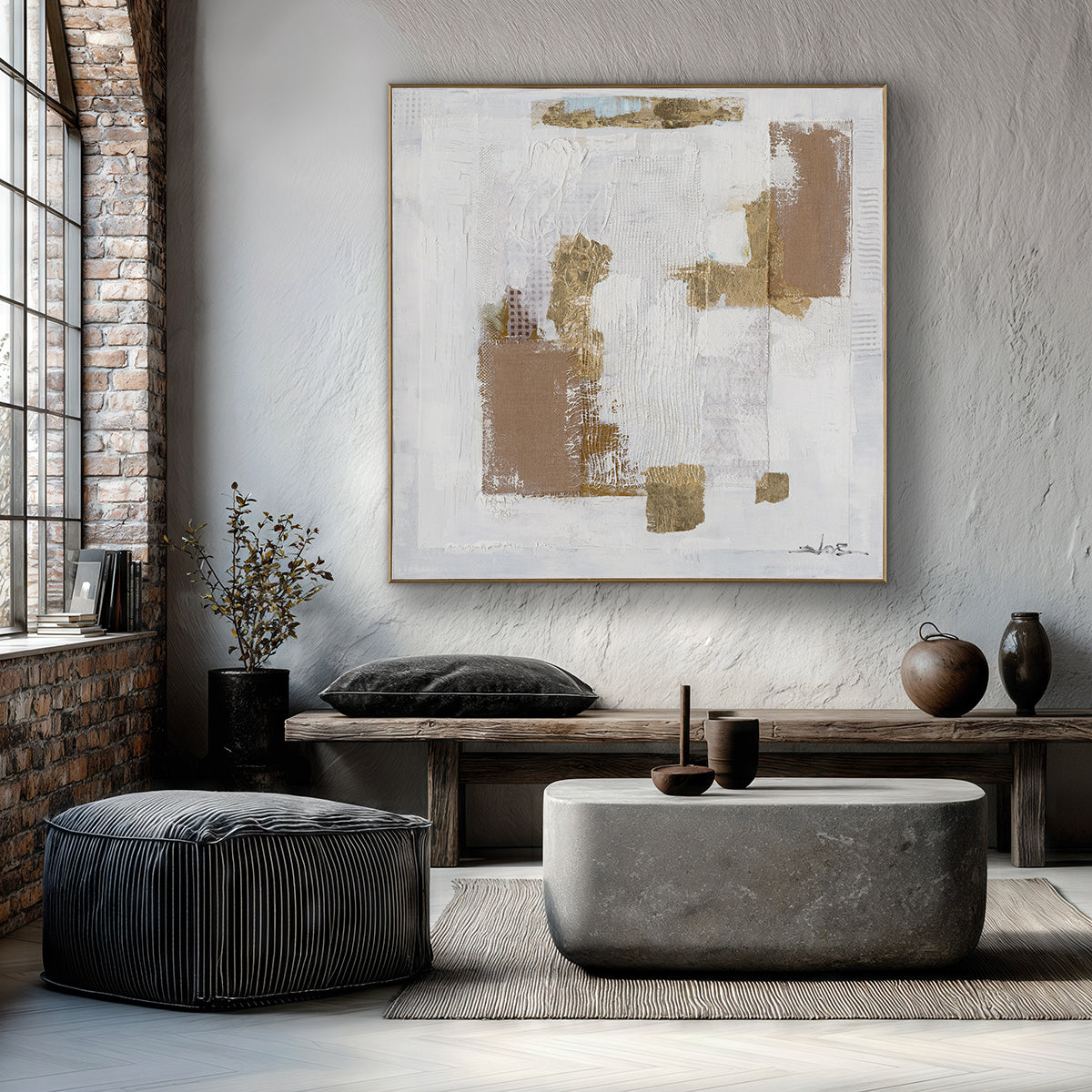 Golden Fragments Abstract Textured Painting #M8120