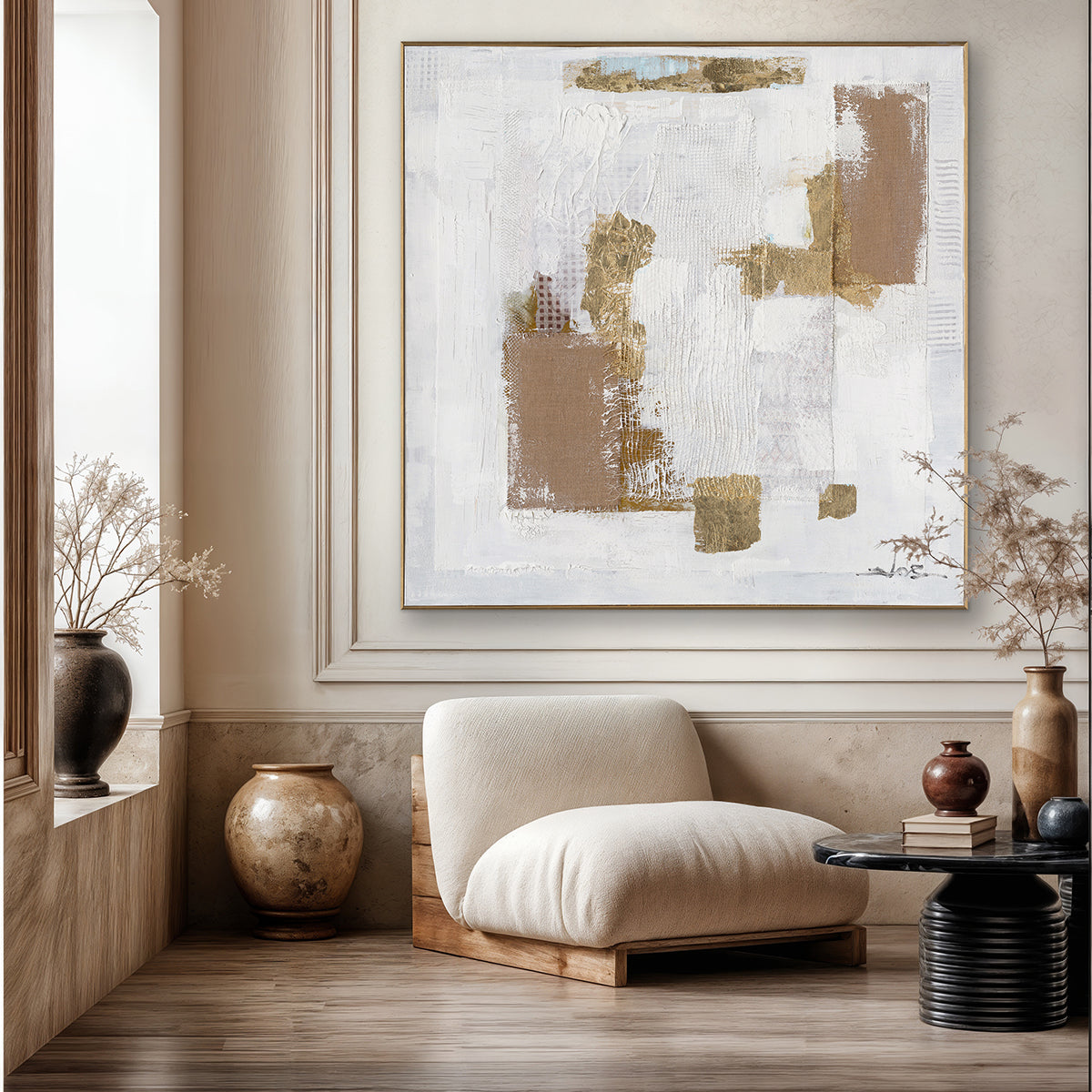 Golden Fragments Abstract Textured Painting #M8120