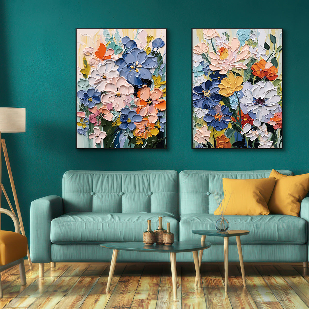 Golden Bloom Colorful Textured Floral Painting #MH-1130