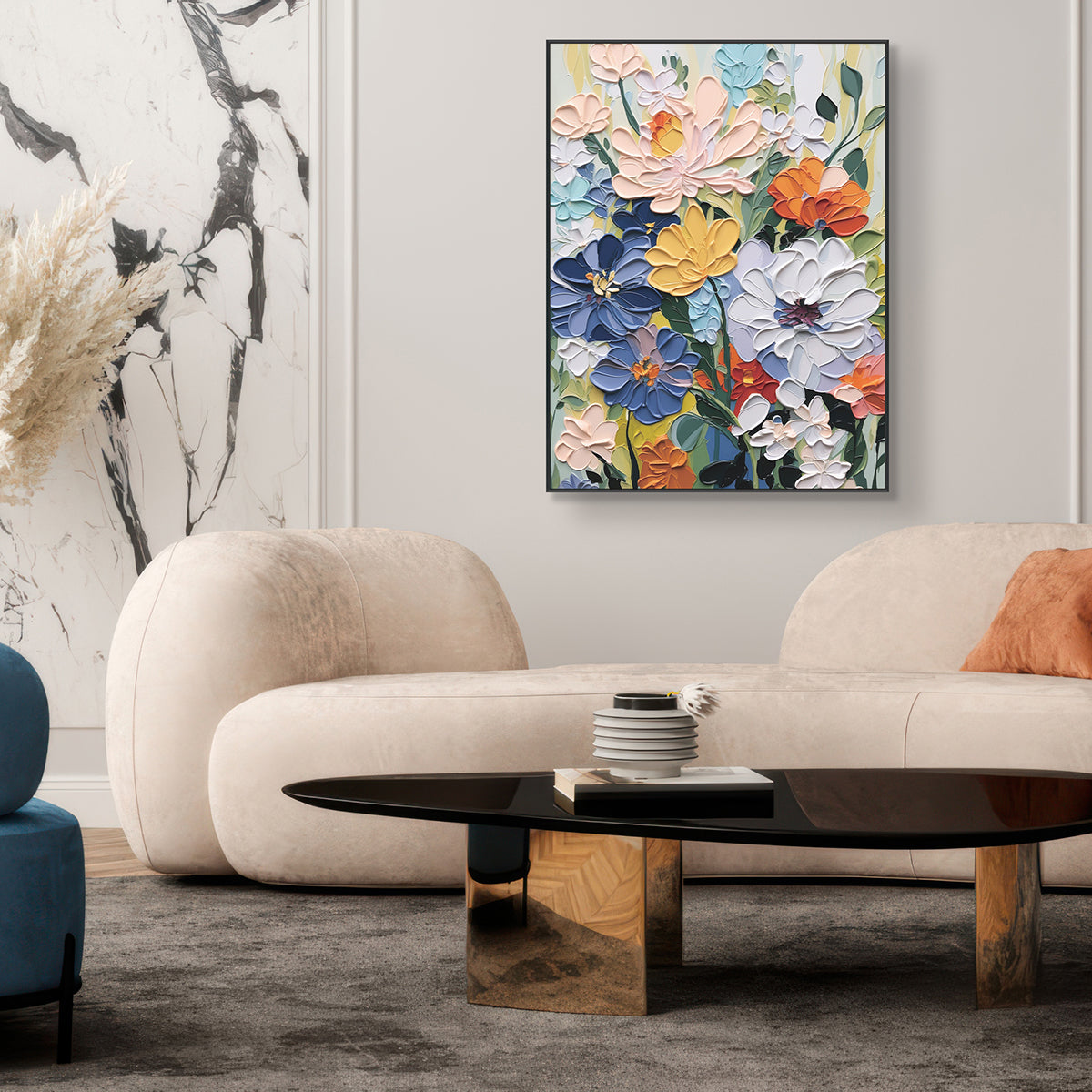 Golden Bloom Colorful Textured Floral Painting #MH-1130