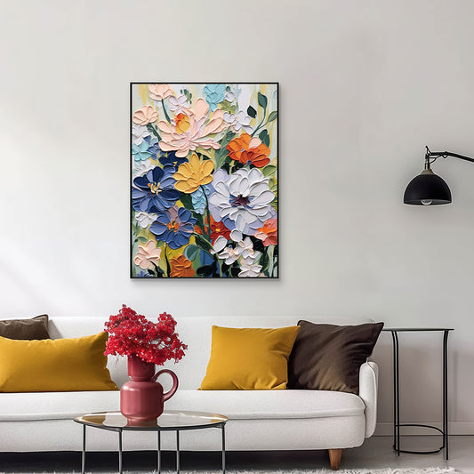 Golden Bloom Colorful Textured Floral Painting #MH-1130