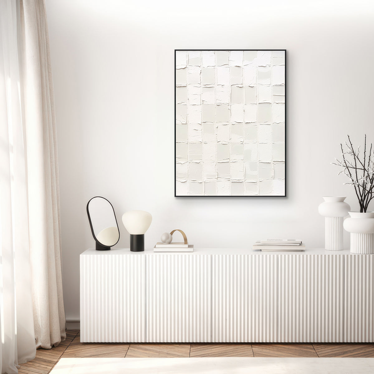 Whispered Texture Minimalist White Abstract Painting #MS1119