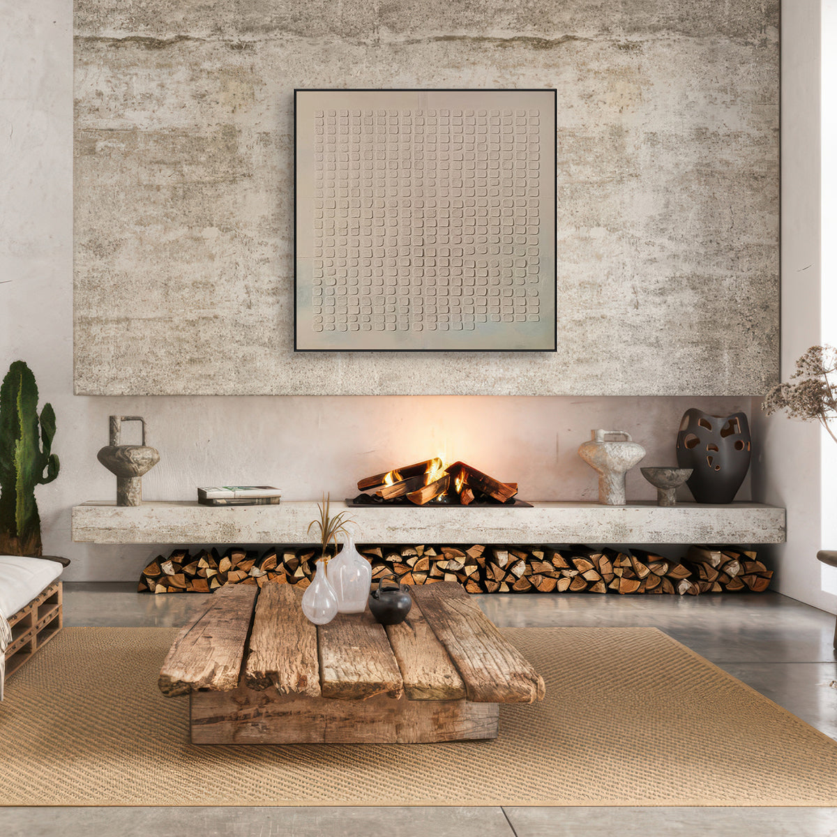 Serene Grid Minimalist Textured Painting #MS1119