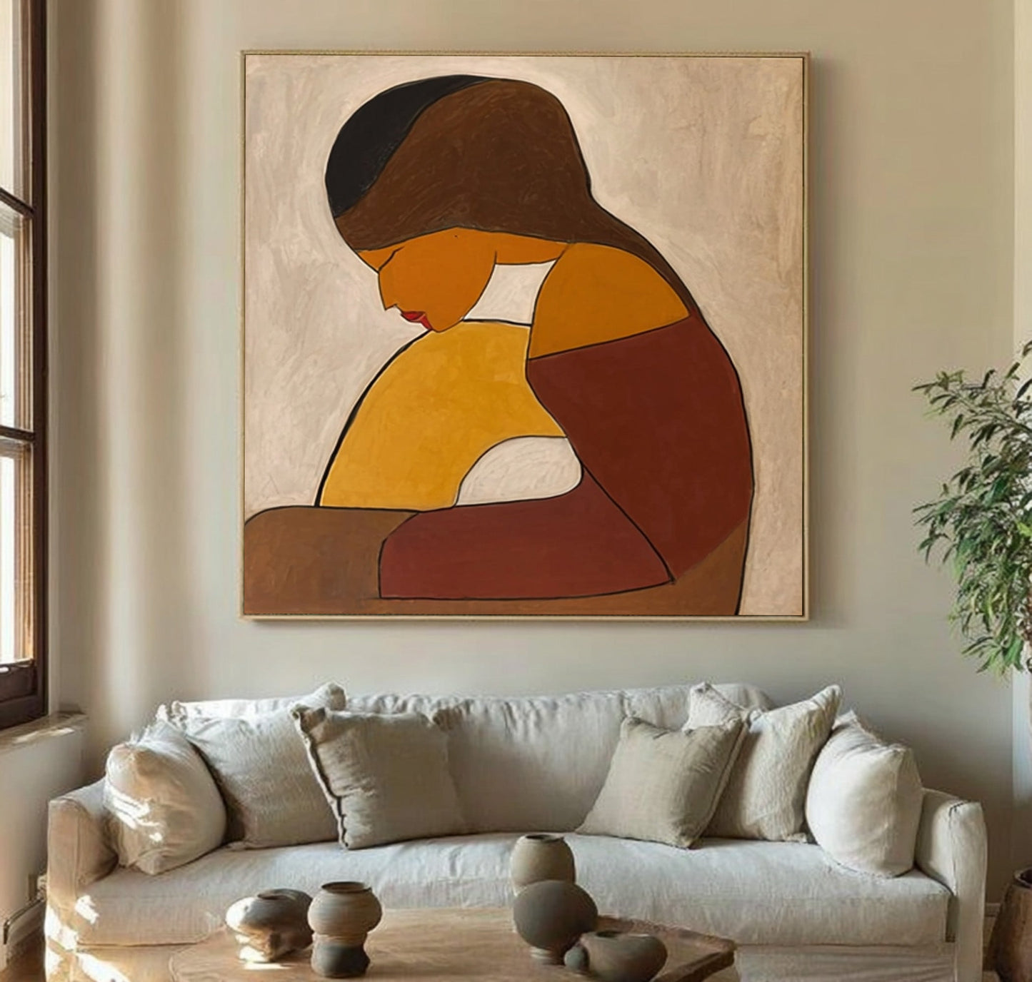 Quiet Embrace Earth-Tone Figurative Painting