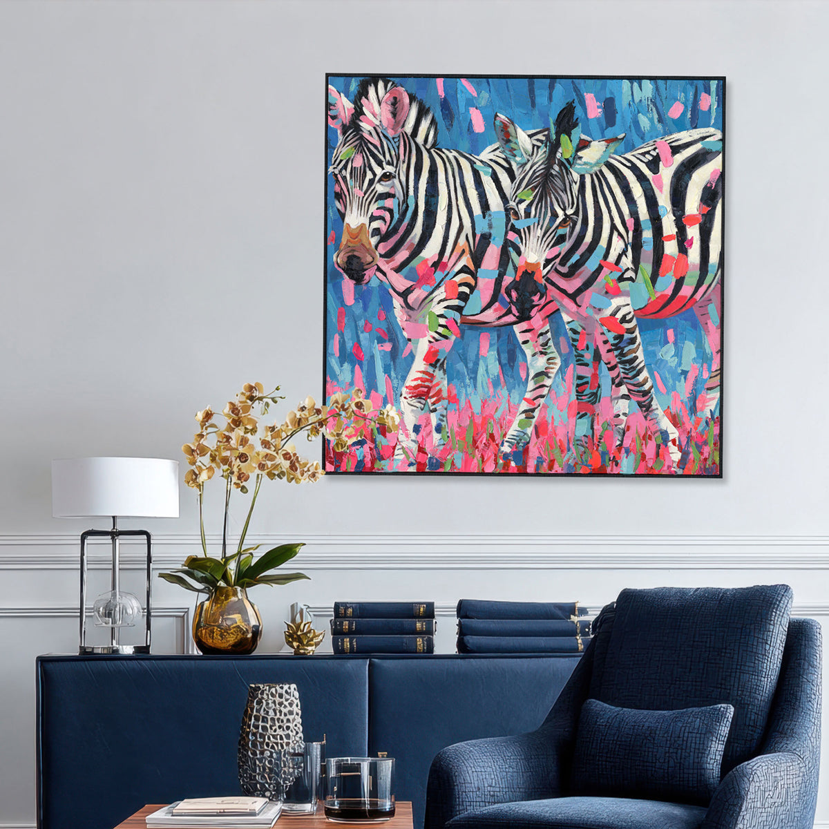 Colorful Zebra Oil Painting #P2646