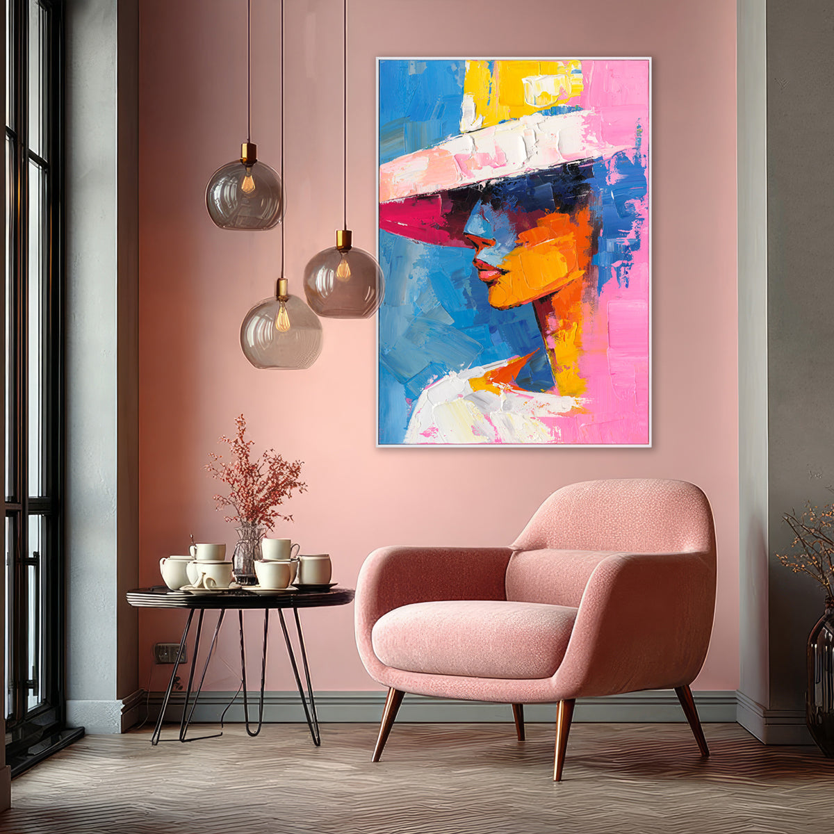 Sunset Fedora Colorful Portrait Painting #P2760