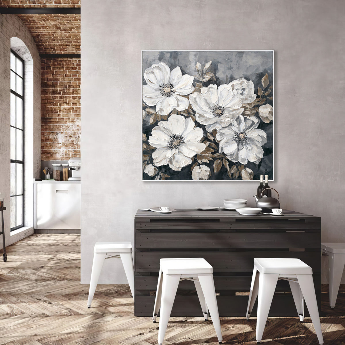 White Floral Oil Painting #P3501